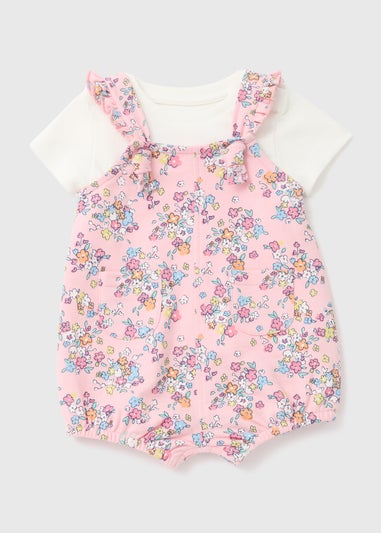 Baby Pink Floral Dungaree & T-Shirt Set (Newborn-23mths)