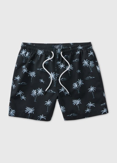 Black Palm Print Swim Shorts