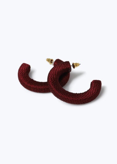 Dark Red Thread Wrapped Hoop Earrings