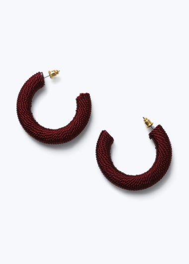 Dark Red Thread Wrapped Hoop Earrings