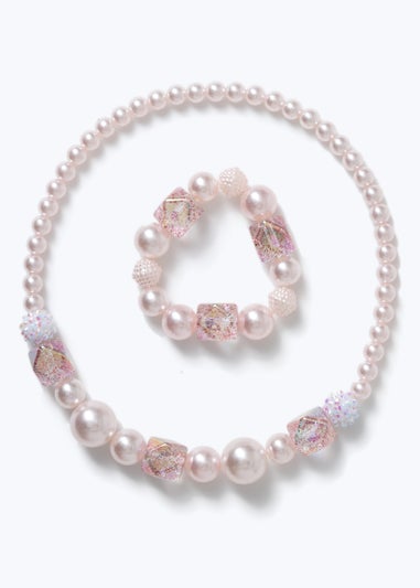 Kids Pink Beaded Necklace & Bracelet Set