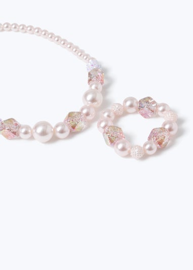 Kids Pink Beaded Necklace & Bracelet Set