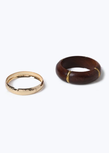 2 Pack Gold & Wooden Bangles