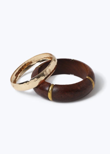 2 Pack Gold & Wooden Bangles
