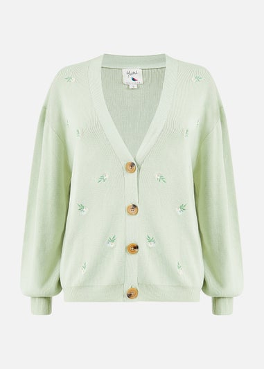 Yumi Green Embroidered Daisy Cardigan