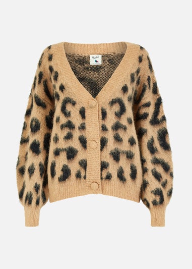 Yumi Brown Leopard Intarsia Button Up Cardigan