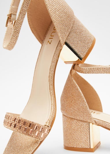 Quiz Gold Shimmer Low Block Heel Sandals