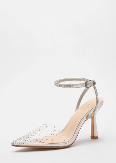 Quiz Silver Clear Embellished Court Heels
