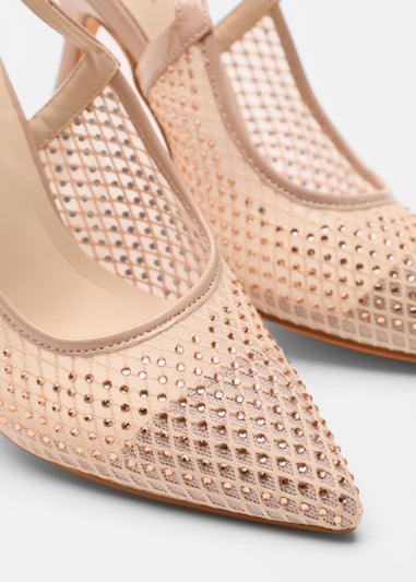Quiz Natural Mesh Diamante Court Heels