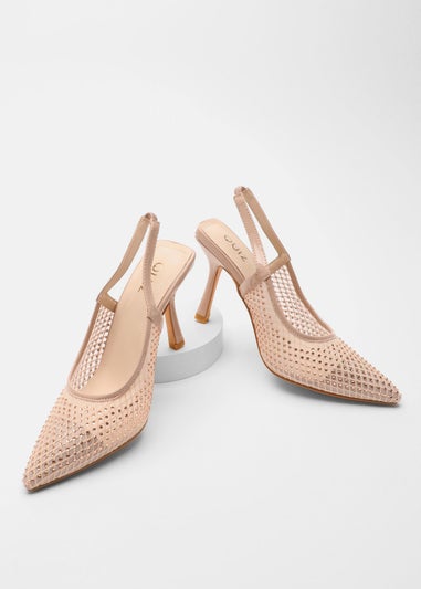 Quiz Natural Mesh Diamante Court Heels