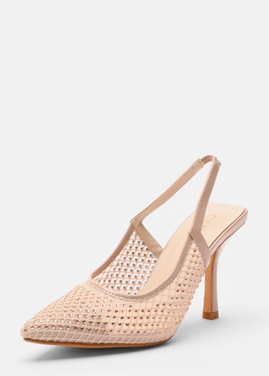 Quiz Natural Mesh Diamante Court Heels