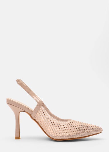 Quiz Natural Mesh Diamante Court Heels