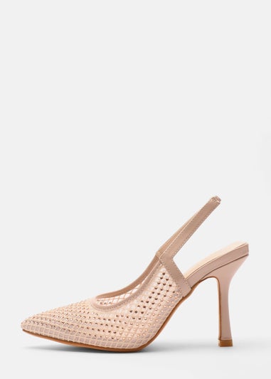 Quiz Natural Mesh Diamante Court Heels