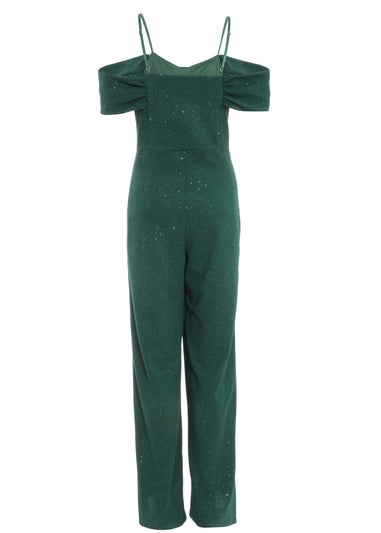 Quiz Green Glitter Drop Shoulder Palazzo Jumpsuit