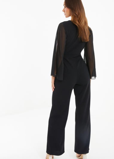 Quiz Black Chiffon Wrap Palazzo Jumpsuit