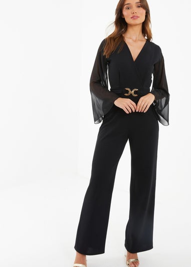 Quiz Black Chiffon Wrap Palazzo Jumpsuit