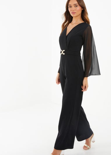 Quiz Black Chiffon Wrap Palazzo Jumpsuit