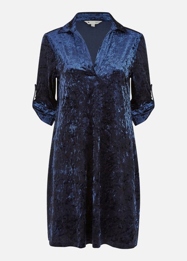 Yumi Navy Velvet Tunic Dress With 3/4 Sleeves