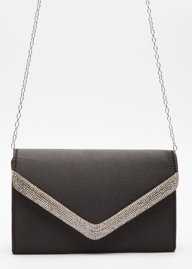 Quiz Black Diamante Trim Clutch Bag