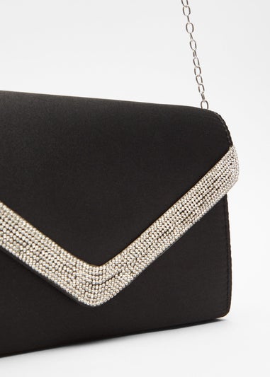 Quiz Black Diamante Trim Clutch Bag