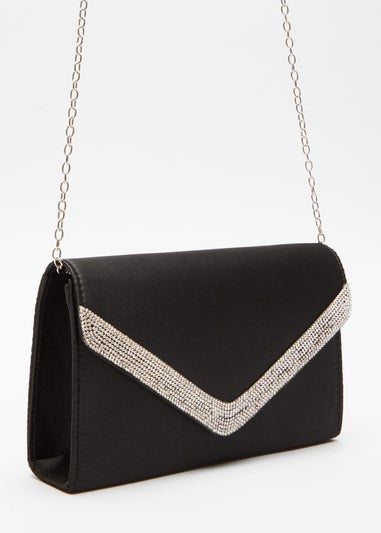 Quiz Black Diamante Trim Clutch Bag