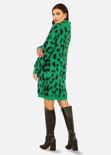 Yumi Green Animal Roll Neck Knitted Dress