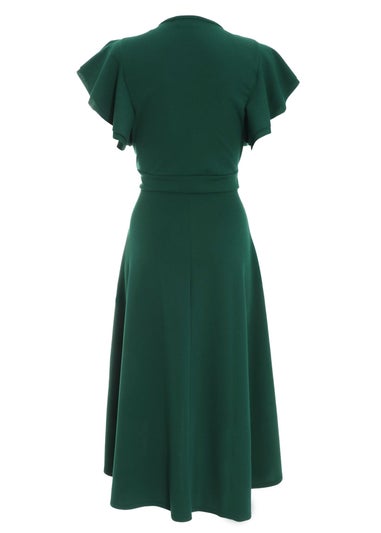 Quiz Green Wrap Dip Hem Midi Dress