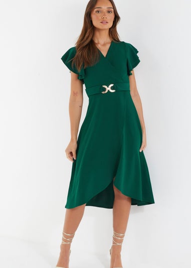 Quiz Green Wrap Dip Hem Midi Dress