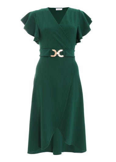 Quiz Green Wrap Dip Hem Midi Dress
