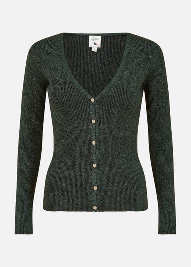 Yumi Green Lurex Sparkle Button Cardigan