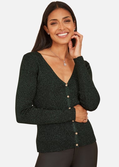 Yumi Green Lurex Sparkle Button Cardigan