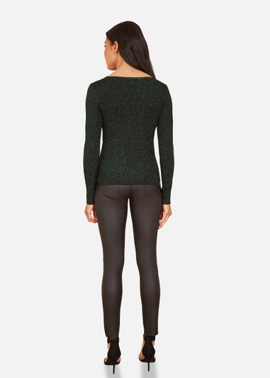Yumi Green Lurex Sparkle Button Cardigan