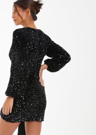 Quiz Black Sequin Long Sleeve Mini Dress