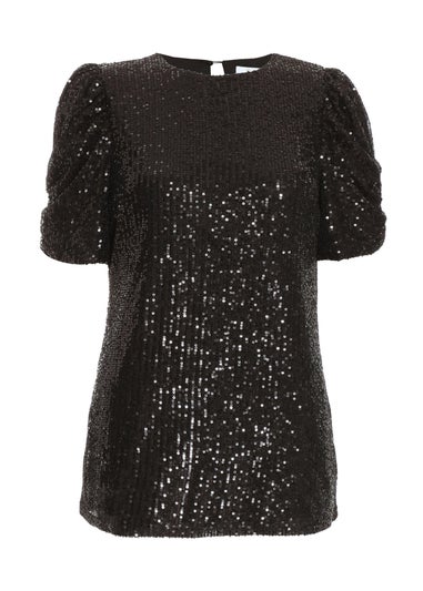 Quiz Black Sequin Boxy Top