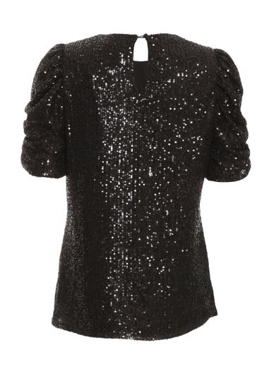 Quiz Black Sequin Boxy Top