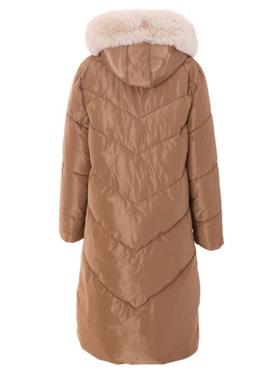Quiz Camel Padded Faux Fur Hood Parka