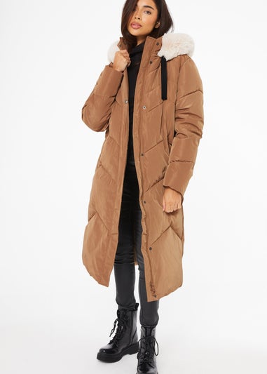 Quiz Camel Padded Faux Fur Hood Parka