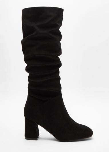 Quiz Black Faux Suede Ruched Heeled Boots