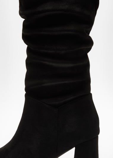 Quiz Black Faux Suede Ruched Heeled Boots