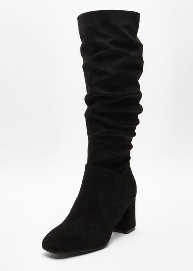 Eclipse Blk Suede Pointed Stiletto Boot Heel | SilkFred