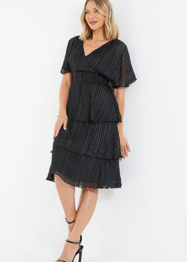 Quiz Black Glitter Chiffon Tiered Midi Dress