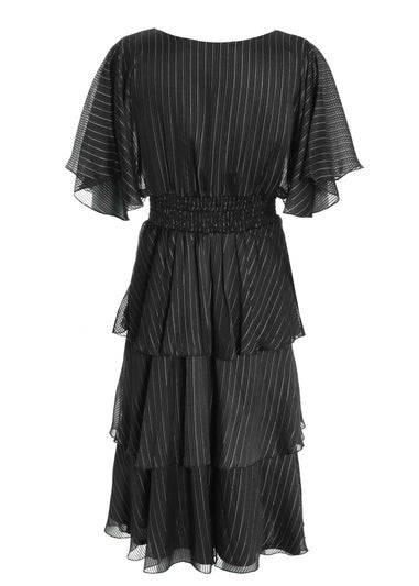 Quiz Black Glitter Chiffon Tiered Midi Dress