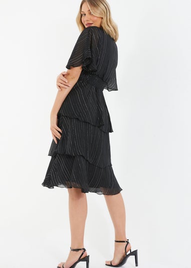 Quiz Black Glitter Chiffon Tiered Midi Dress