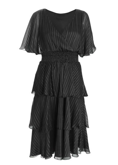 Quiz Black Glitter Chiffon Tiered Midi Dress