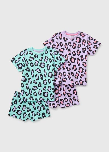 Girls 2 Pack Purple Leopard Print Shortie (4-13yrs)