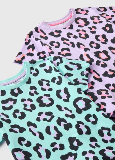 Girls 2 Pack Purple Leopard Print Shortie (4-13yrs)