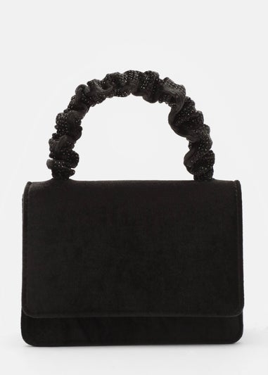 Quiz Black Velvet Diamante Mini Ruched Bag