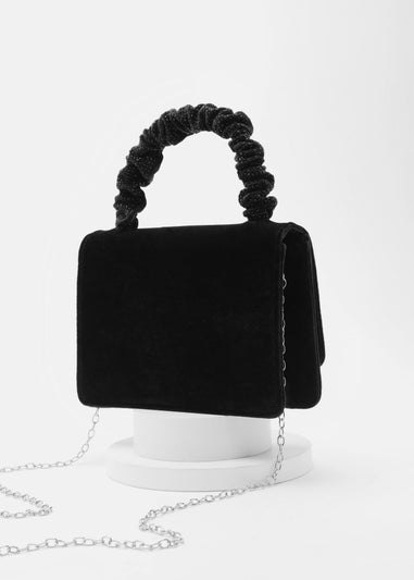 Quiz Black Velvet Diamante Mini Ruched Bag