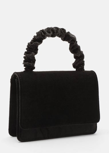 Quiz Black Velvet Diamante Mini Ruched Bag