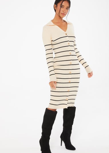 Quiz Natural Stripe Knitted Midi Dress